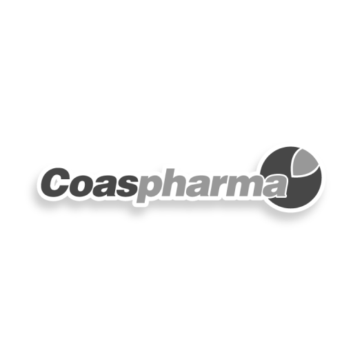 INNK Software de Gestión: Logo corporativo de Coaspharma en escala de grises, como parte del portafolio estratégico de clientes en el sector farmacéutico impulsando la innovación empresarial.