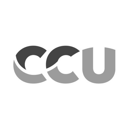 Logo corporativo de CCU en escala de grises, integrante destacado del portafolio estratégico de clientes.